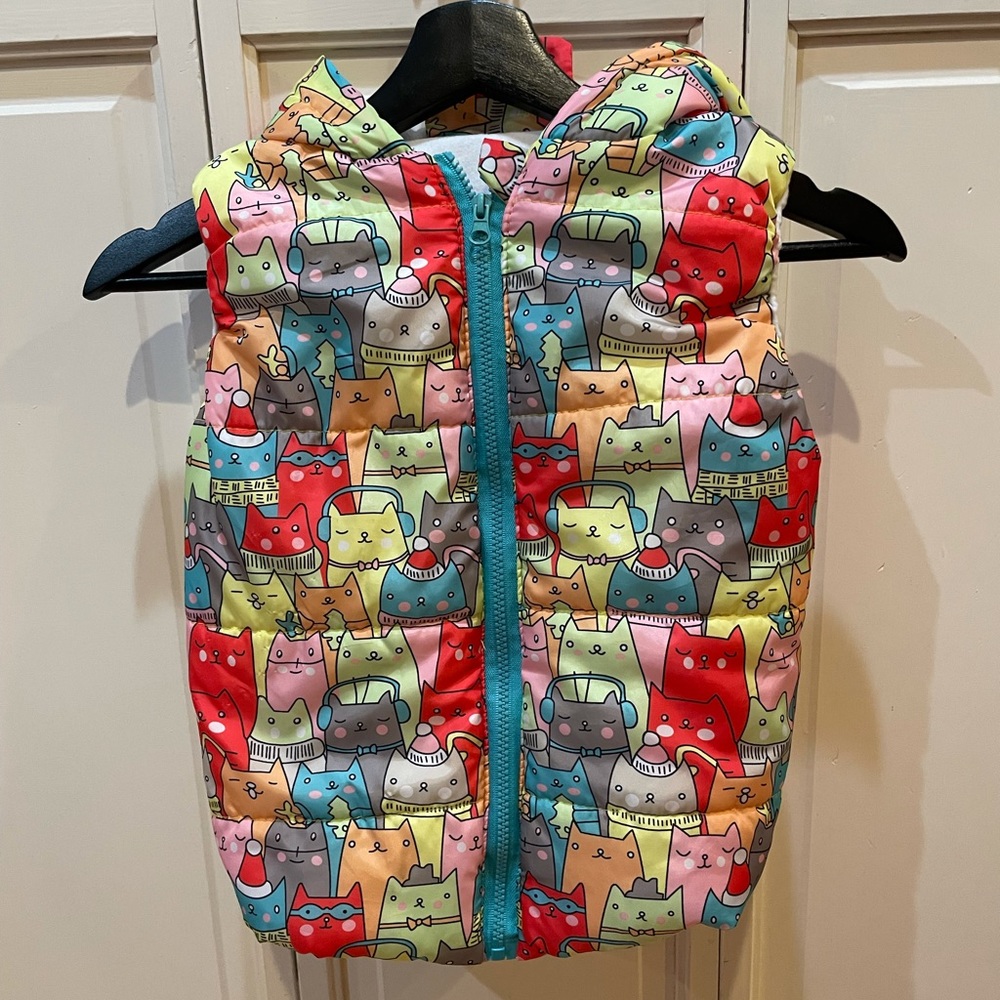 Cat Print Hooded Puffer Vest